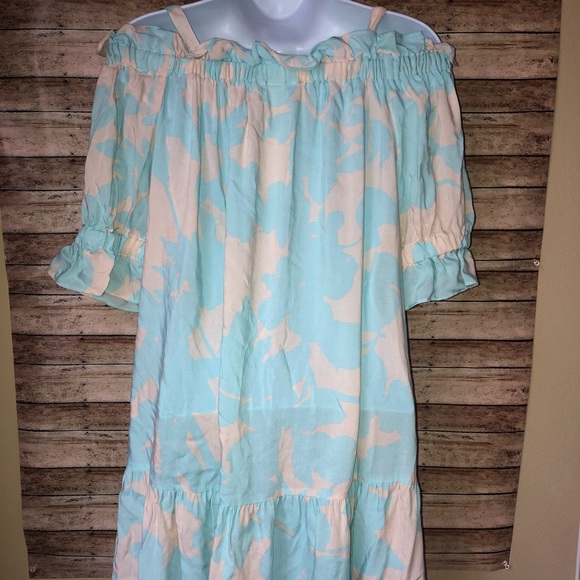 2/$20 H&M Blue White Cold Shoulder Ruffle Dress 6 - Picture 2 of 3